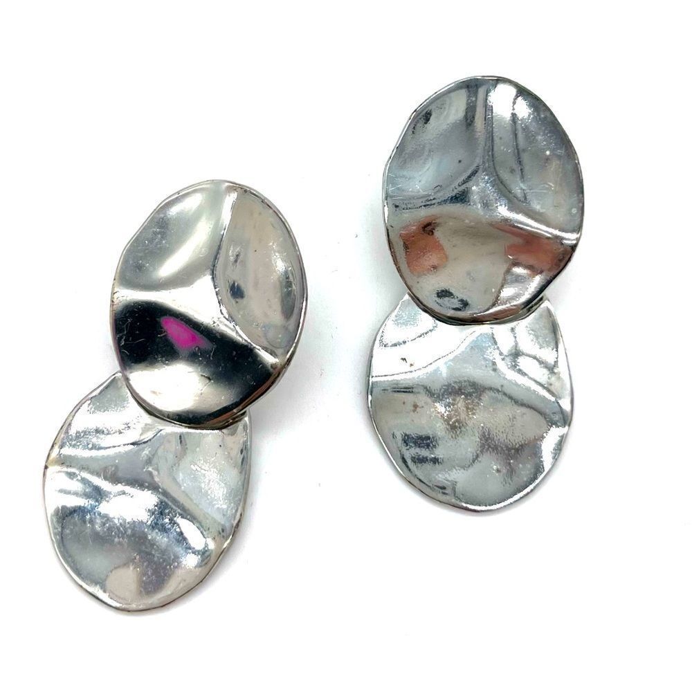 Silver Tone Double Disk Dangle Earrings